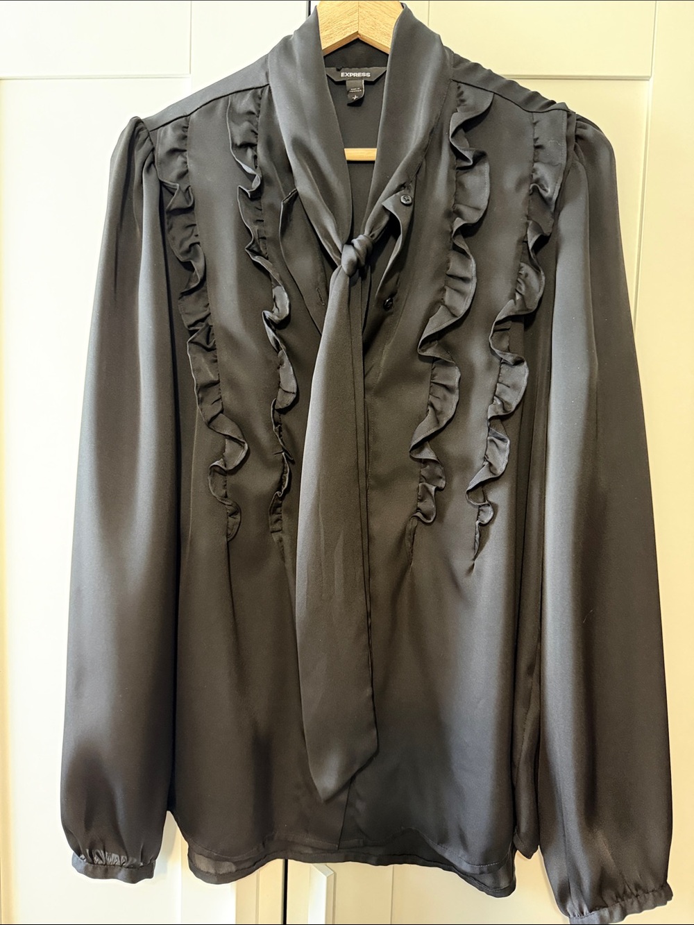 Express Black Ruffle Tie-Front Blouse